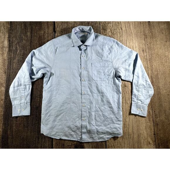 Tommy Bahama Shirt Long Sleeve Button Down Men's Large Blue Linen Blend - Picture 1 of 8